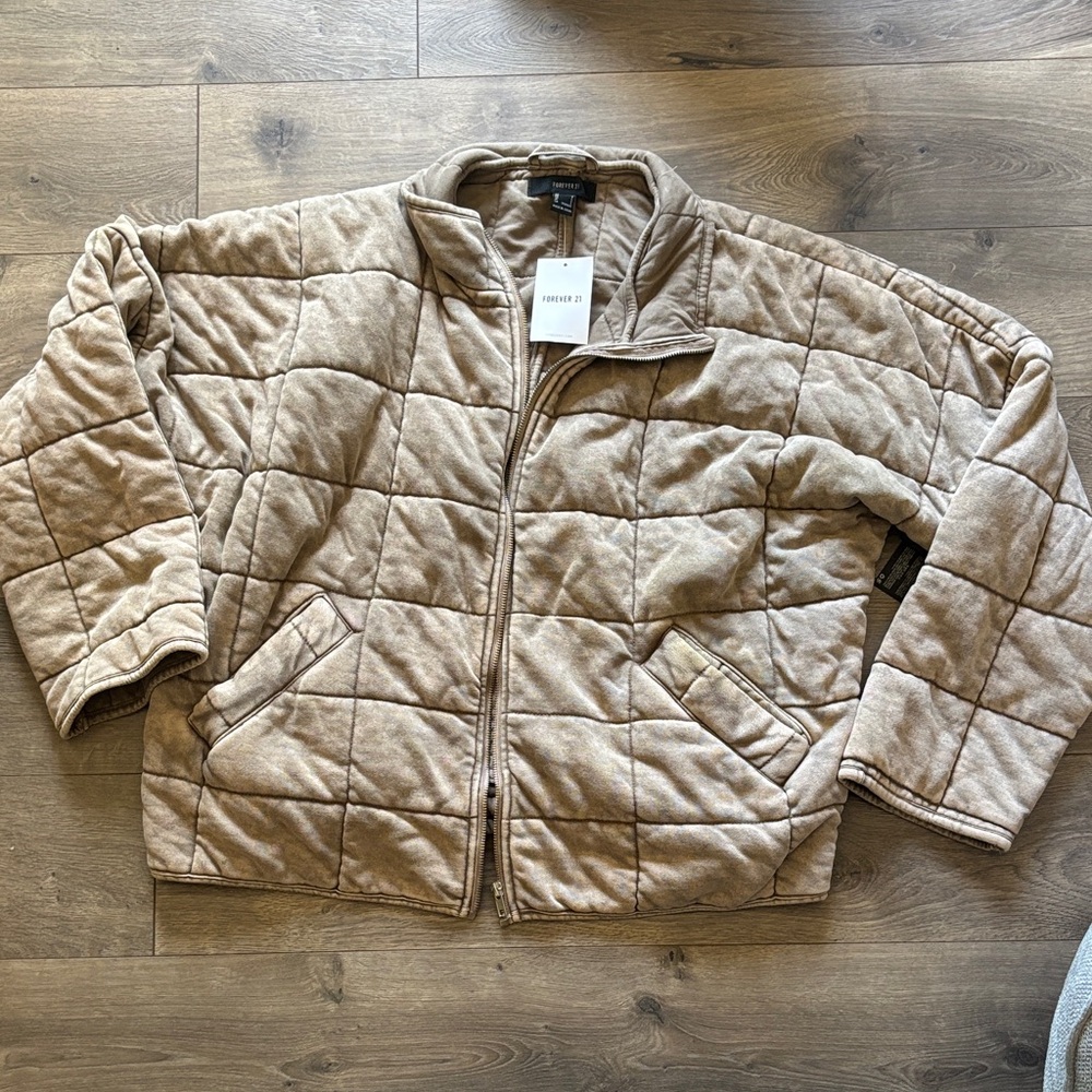 Tan Quilted Zip-Up Jacket Forever 21 Large